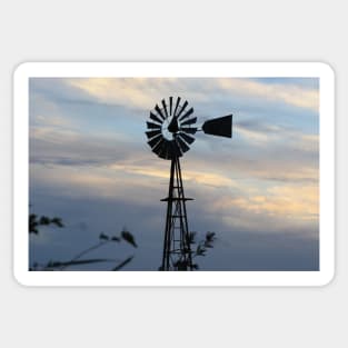 Windmill Sillouette with Gray, Blue Sky in Kansas Sticker